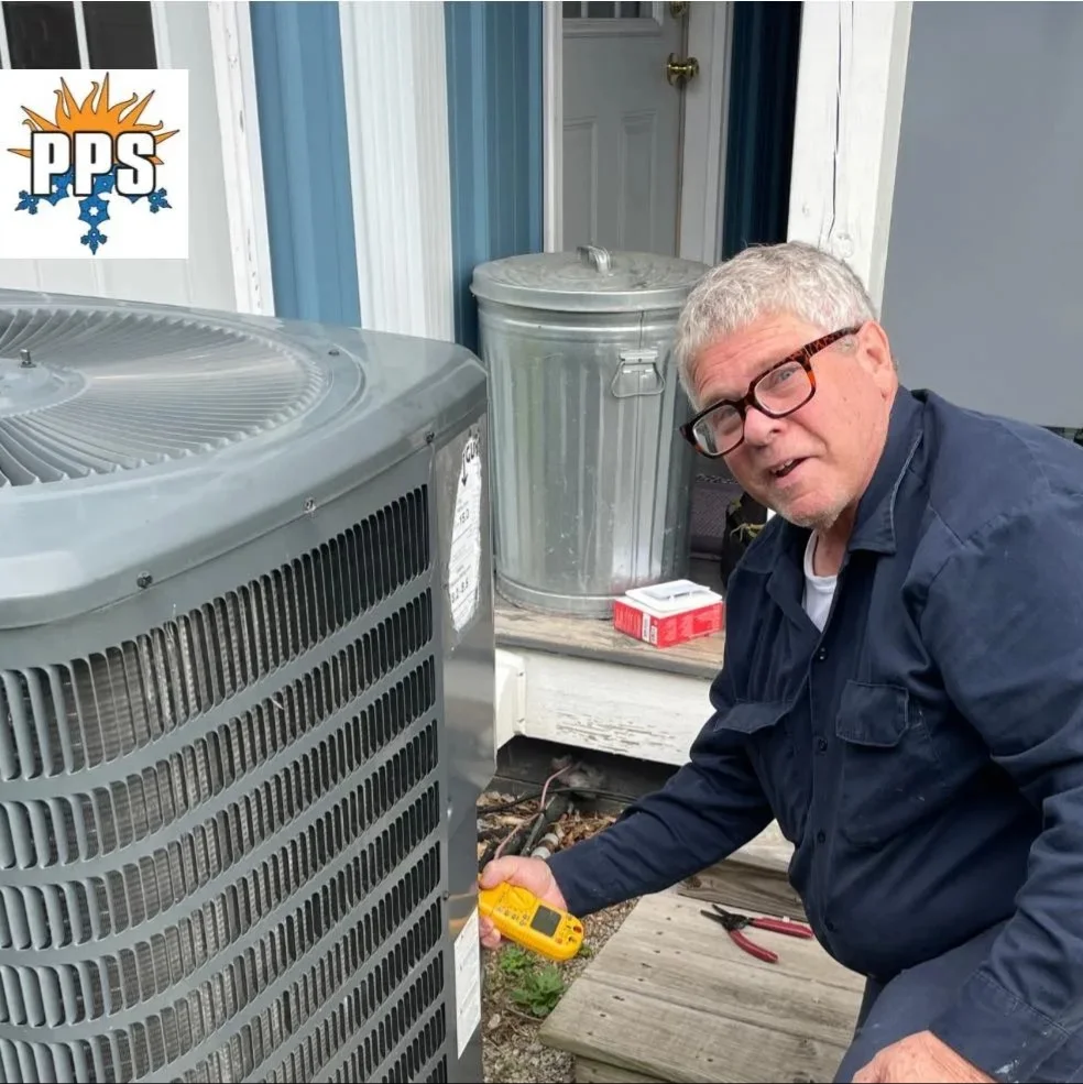 Polley's technician running an electrical diagnostic during a Plainfield, IN HVAC inspection