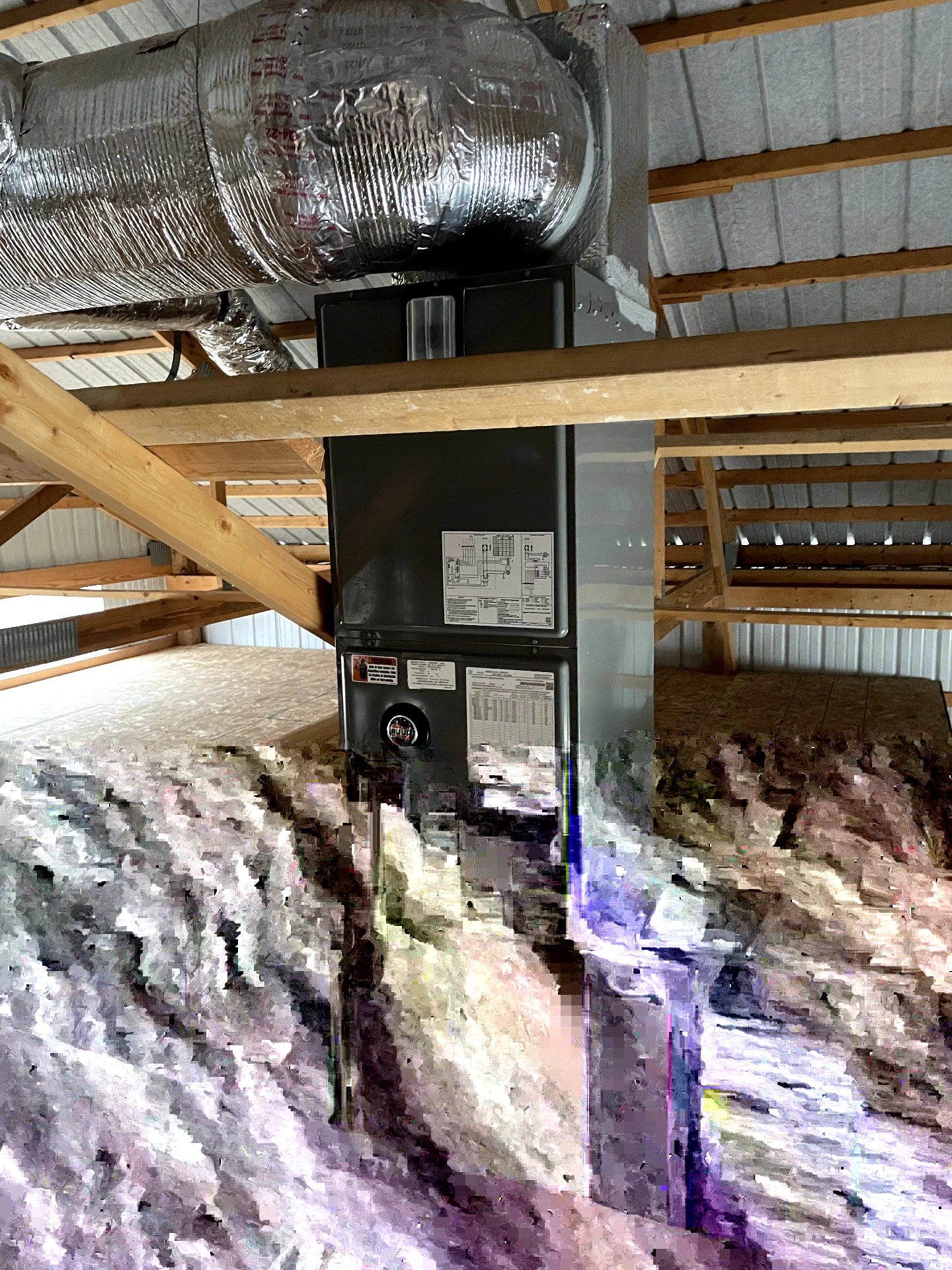 New furnace and insulated flex duct installed in a pole-barn home near Plainfield, IN